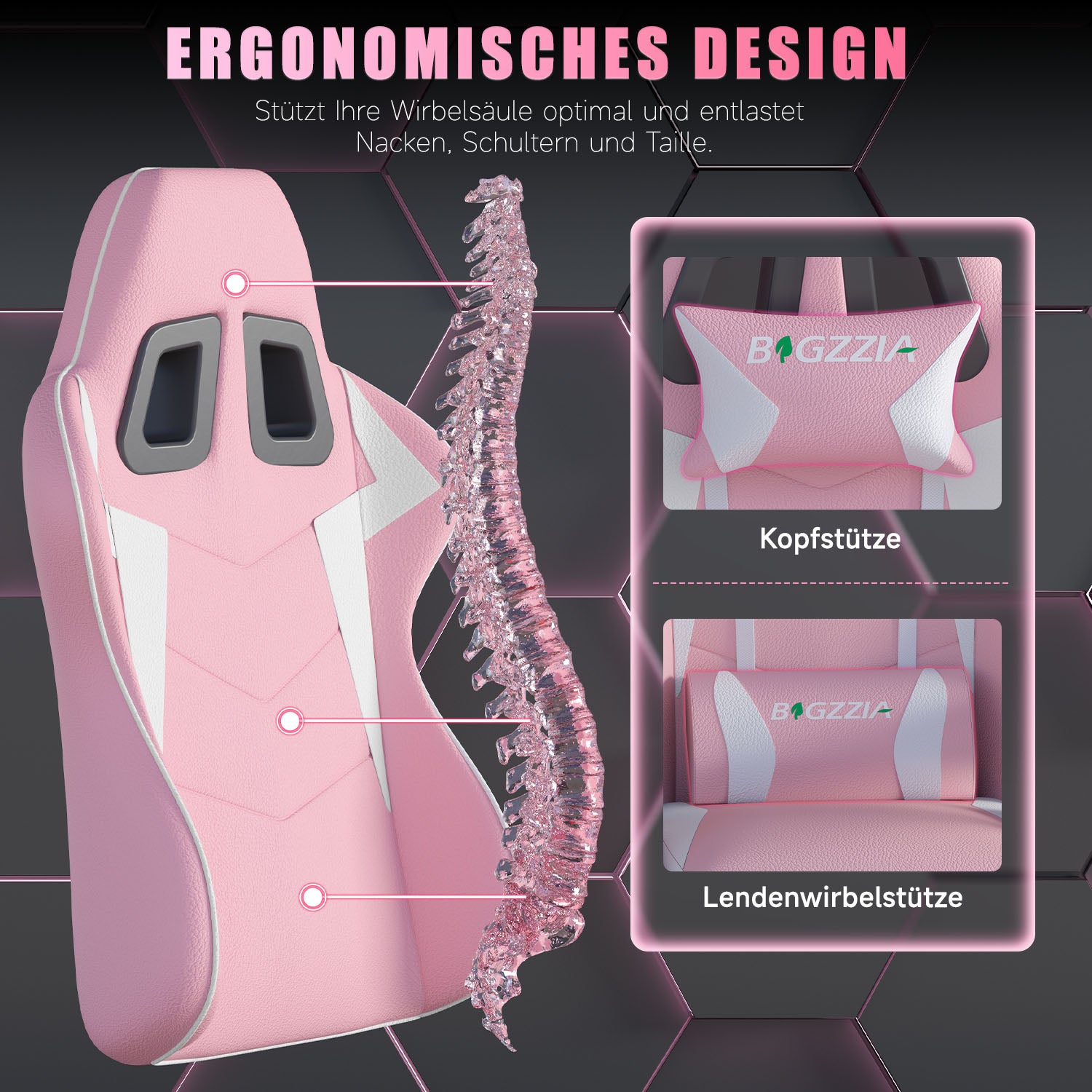 Bürostuhl Gaming Stuhl Sessel Ergonomischer Gamer Stuhl, Bürostuhl mit Kopfstütze und Lendenkissen