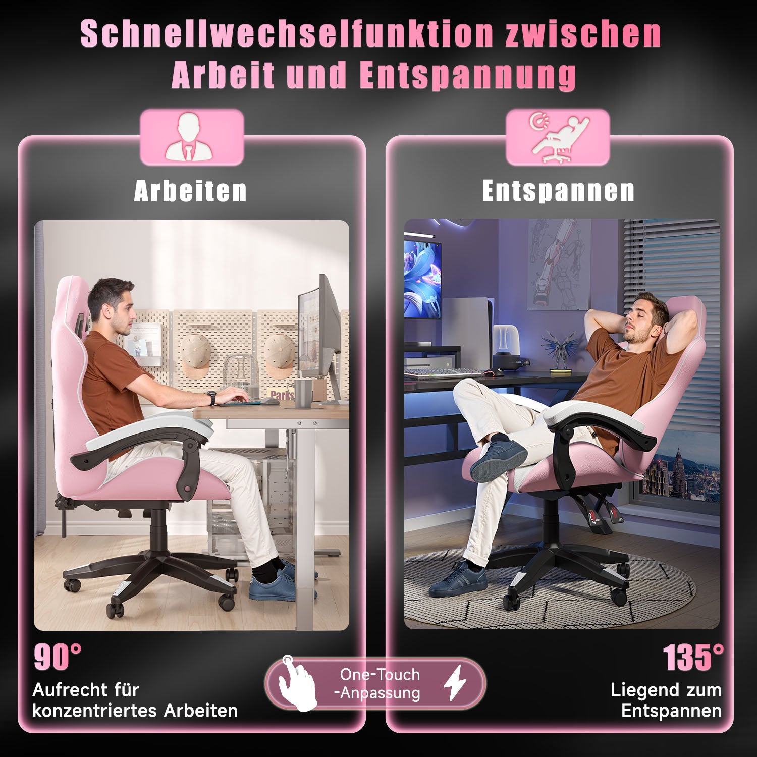 Bürostuhl Gaming Stuhl Sessel Ergonomischer Gamer Stuhl, Bürostuhl mit Kopfstütze und Lendenkissen