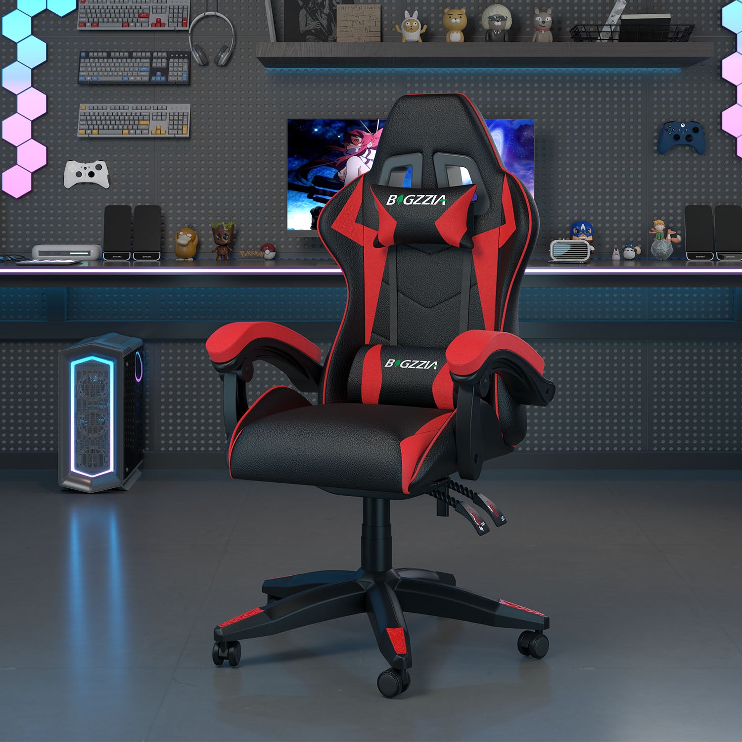 Bürostuhl Gaming Stuhl Sessel Ergonomischer Gamer Stuhl, Bürostuhl mit Kopfstütze und Lendenkissen