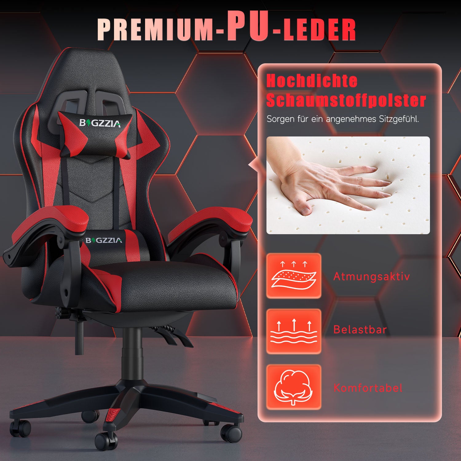 Bürostuhl Gaming Stuhl Sessel Ergonomischer Gamer Stuhl, Bürostuhl mit Kopfstütze und Lendenkissen