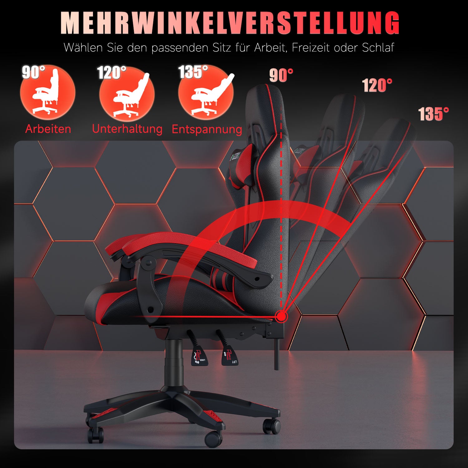 Bürostuhl Gaming Stuhl Sessel Ergonomischer Gamer Stuhl, Bürostuhl mit Kopfstütze und Lendenkissen