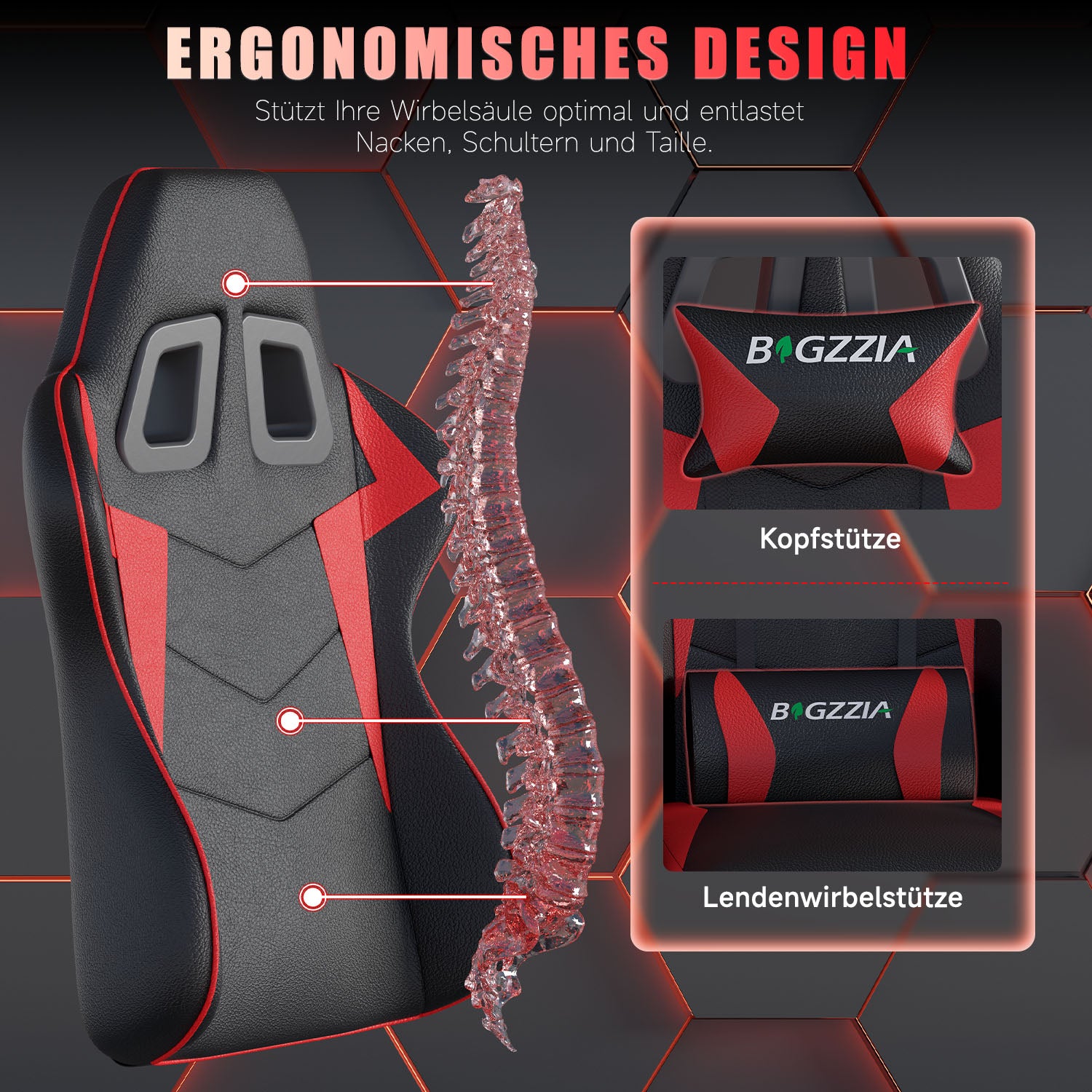 Bürostuhl Gaming Stuhl Sessel Ergonomischer Gamer Stuhl, Bürostuhl mit Kopfstütze und Lendenkissen