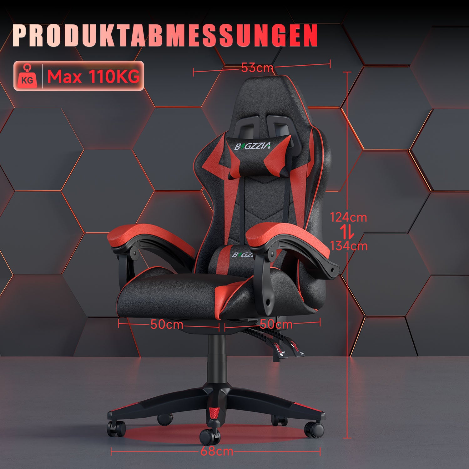 Bürostuhl Gaming Stuhl Sessel Ergonomischer Gamer Stuhl, Bürostuhl mit Kopfstütze und Lendenkissen