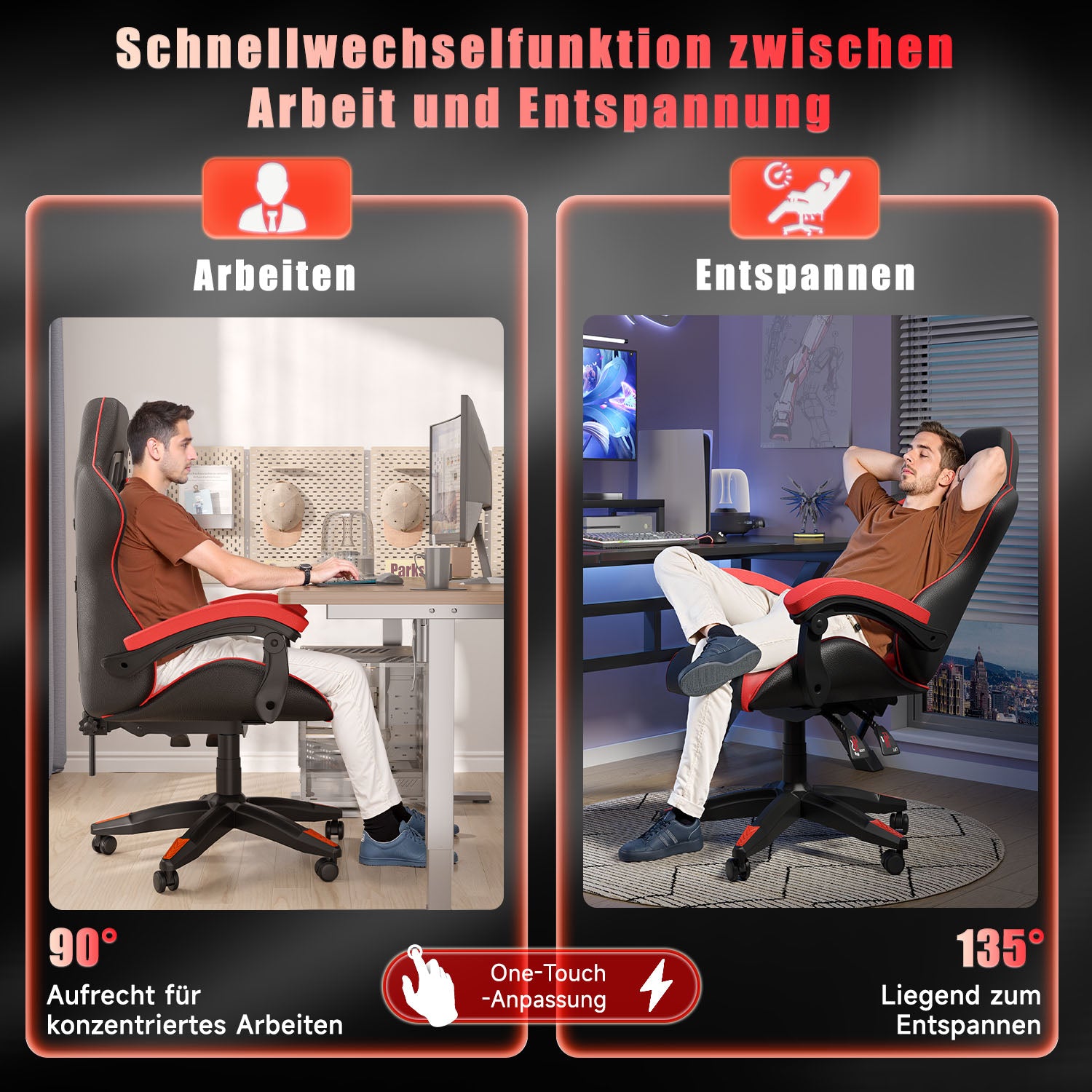 Bürostuhl Gaming Stuhl Sessel Ergonomischer Gamer Stuhl, Bürostuhl mit Kopfstütze und Lendenkissen