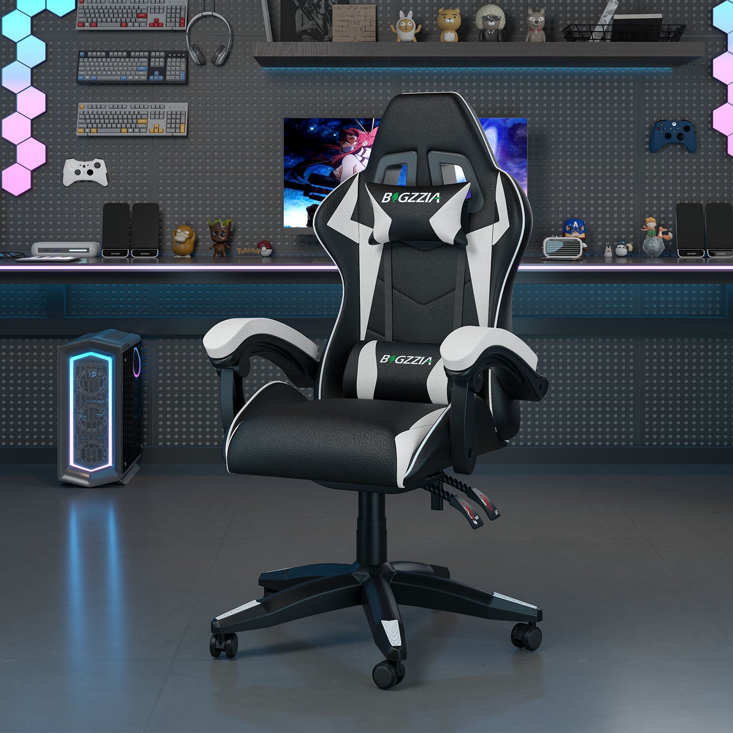 Bürostuhl Gaming Stuhl Sessel Ergonomischer Gamer Stuhl, Bürostuhl mit Kopfstütze und Lendenkissen
