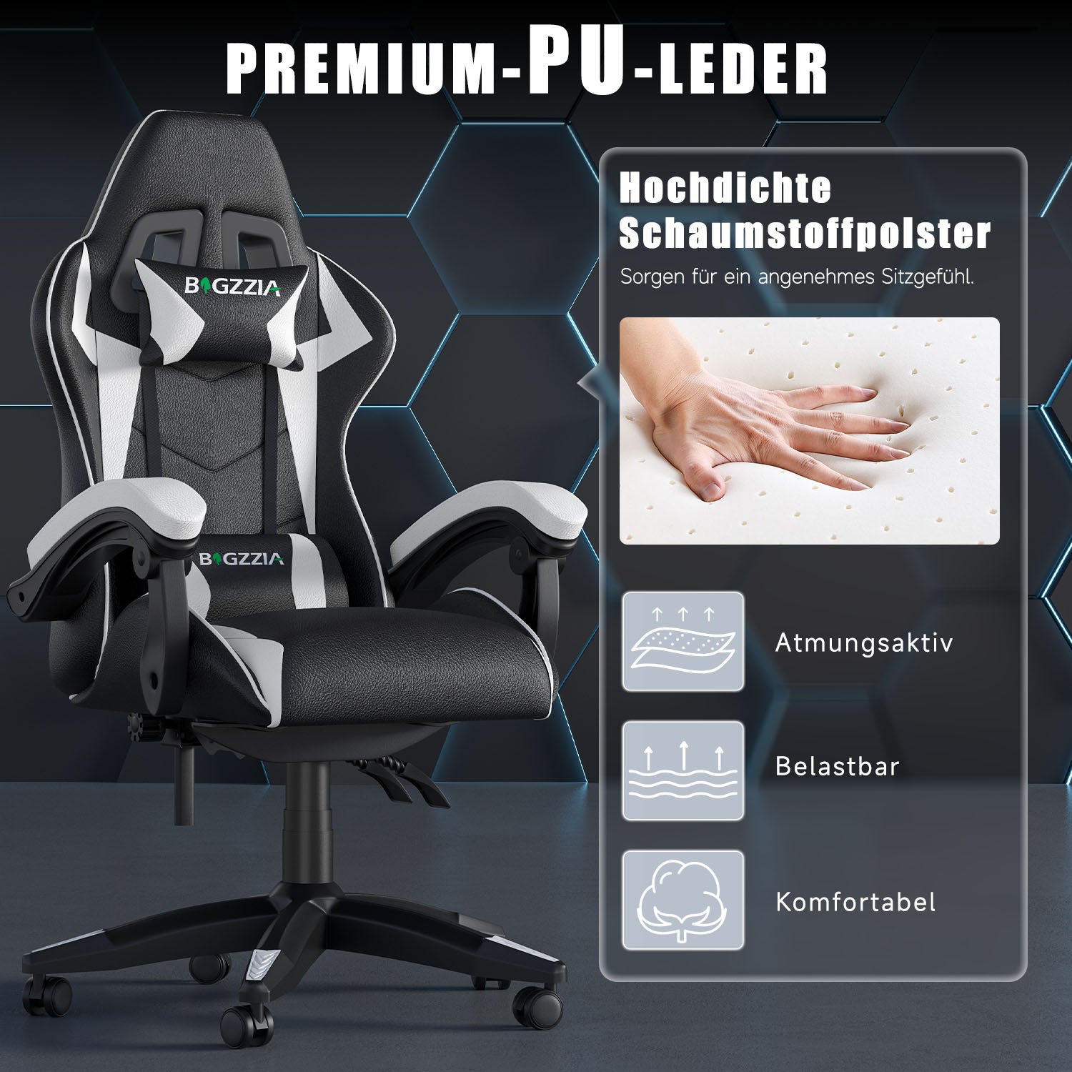 Bürostuhl Gaming Stuhl Sessel Ergonomischer Gamer Stuhl, Bürostuhl mit Kopfstütze und Lendenkissen