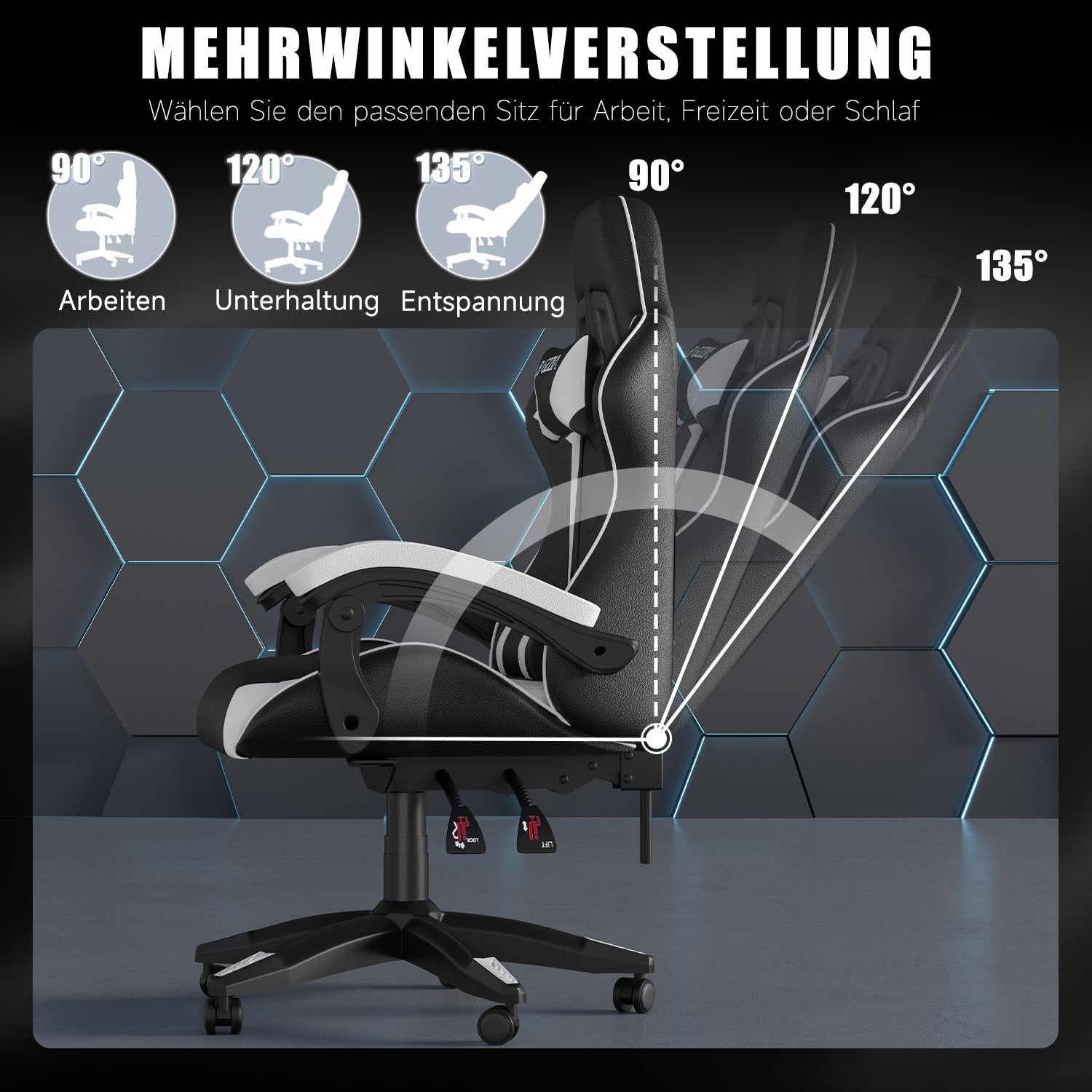 Bürostuhl Gaming Stuhl Sessel Ergonomischer Gamer Stuhl, Bürostuhl mit Kopfstütze und Lendenkissen
