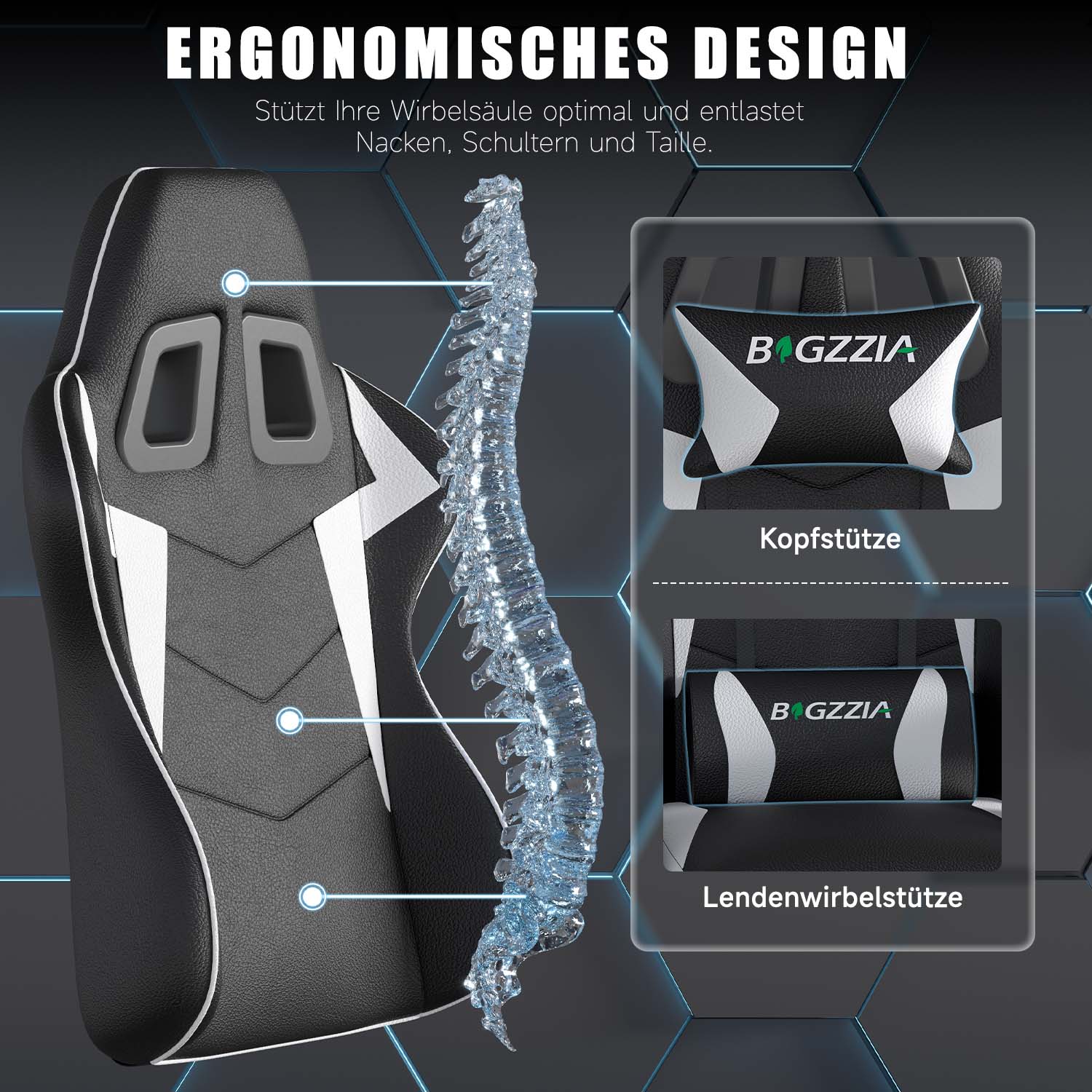 Bürostuhl Gaming Stuhl Sessel Ergonomischer Gamer Stuhl, Bürostuhl mit Kopfstütze und Lendenkissen