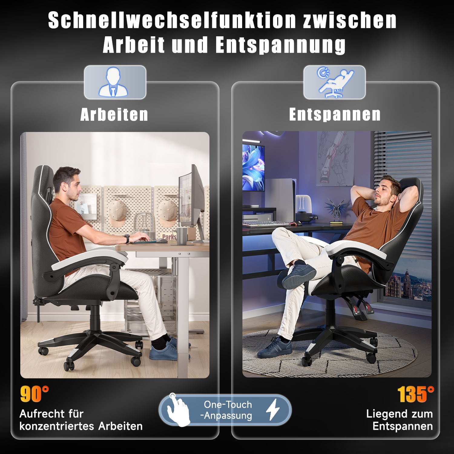 Bürostuhl Gaming Stuhl Sessel Ergonomischer Gamer Stuhl, Bürostuhl mit Kopfstütze und Lendenkissen