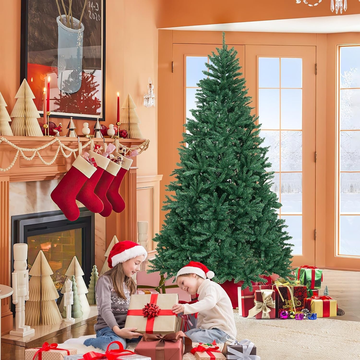 Künstlicher Weihnachtsbaum, Faltbarer, Beflockter Baum mit Metallständer