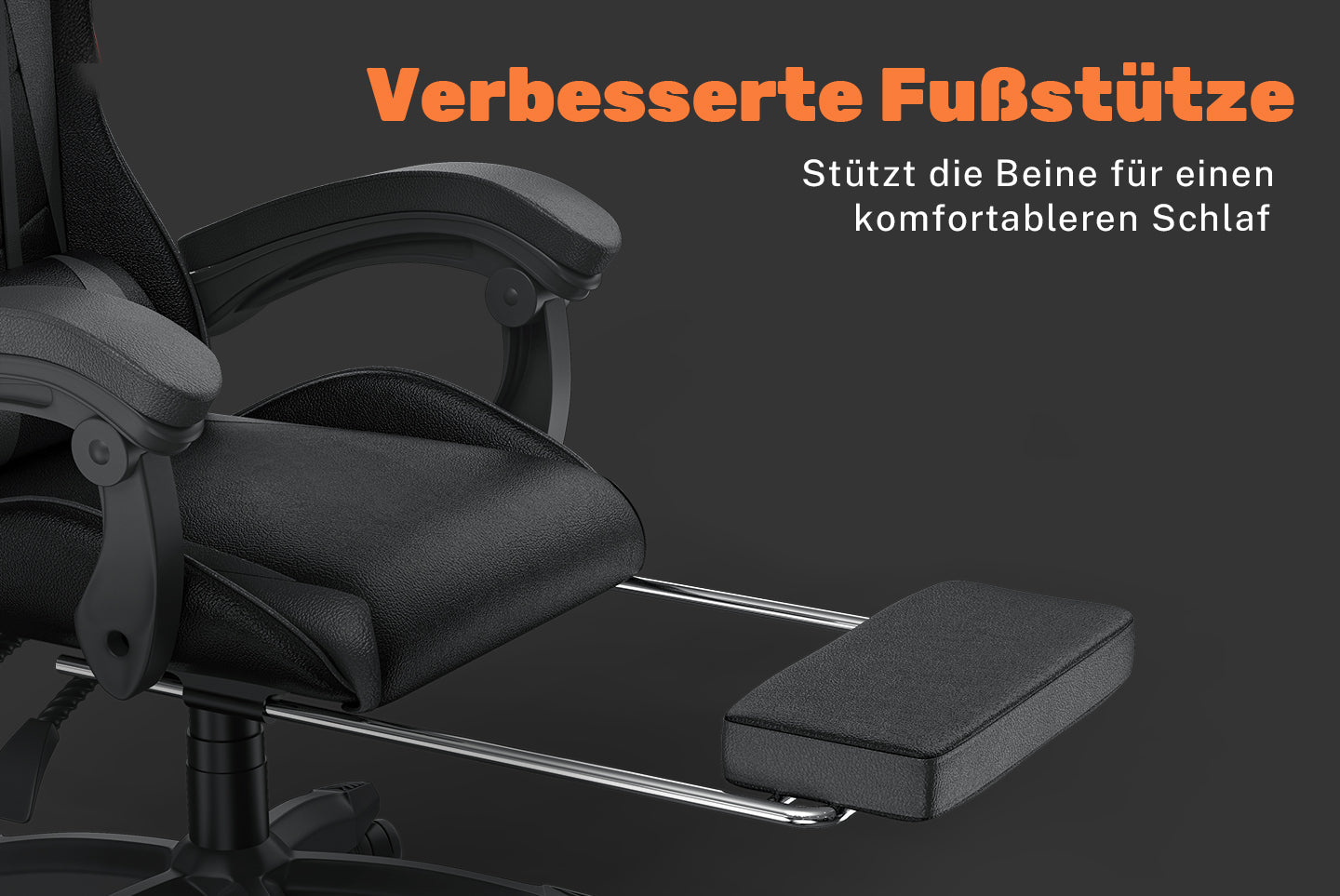 Ergonomischer Gaming Stuhl 155° Reclining Drehstuhl mit Kopfstütze, Lendenwirbelstütze PU Leder Bürostuhl
