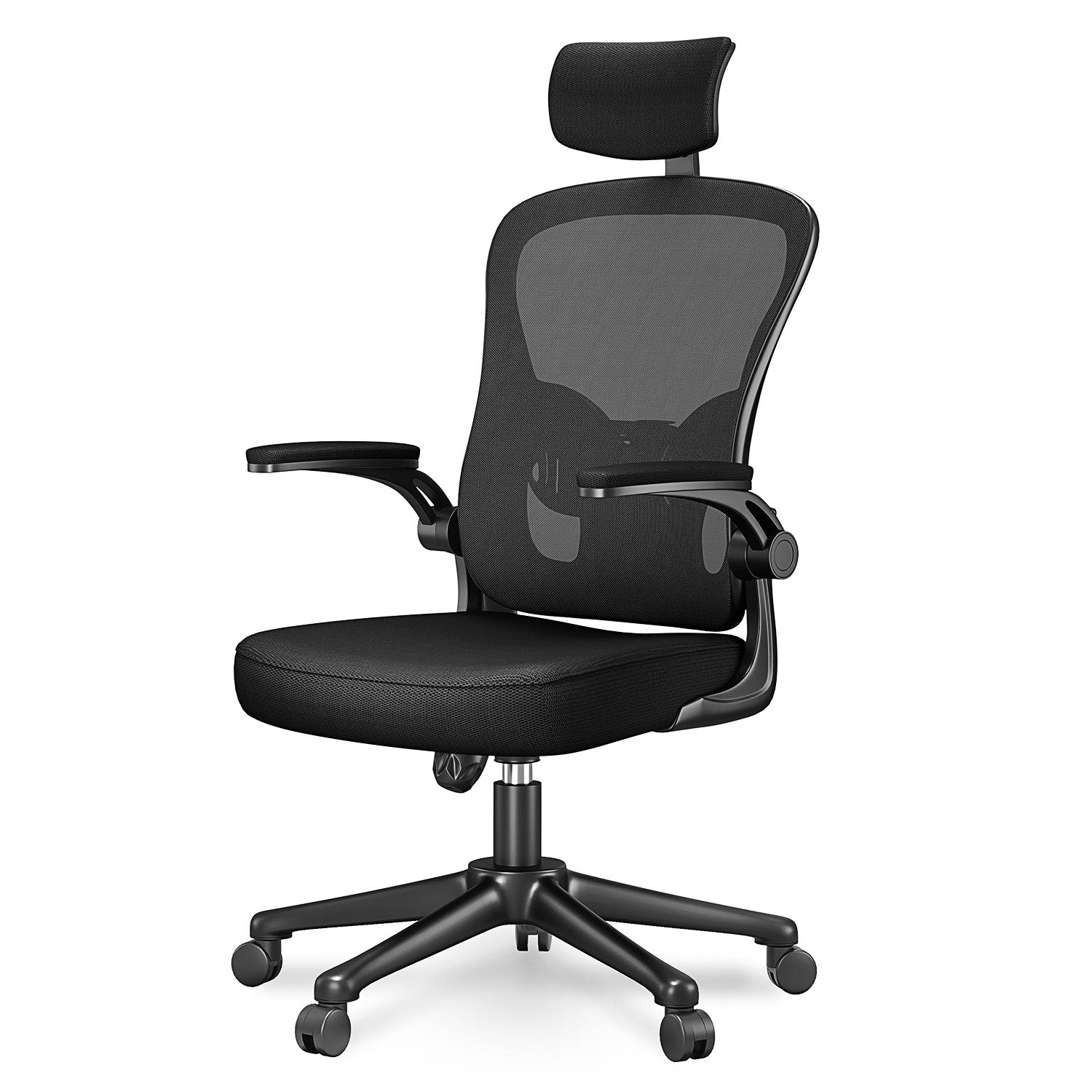 Bürostuhl Ergonomischer Schreibtischstuhl, Drehstuhl mit Verstellbarer Lordosenstütze, Kopfstütze und Armlehne, Rückenschonend, Bis 150kg