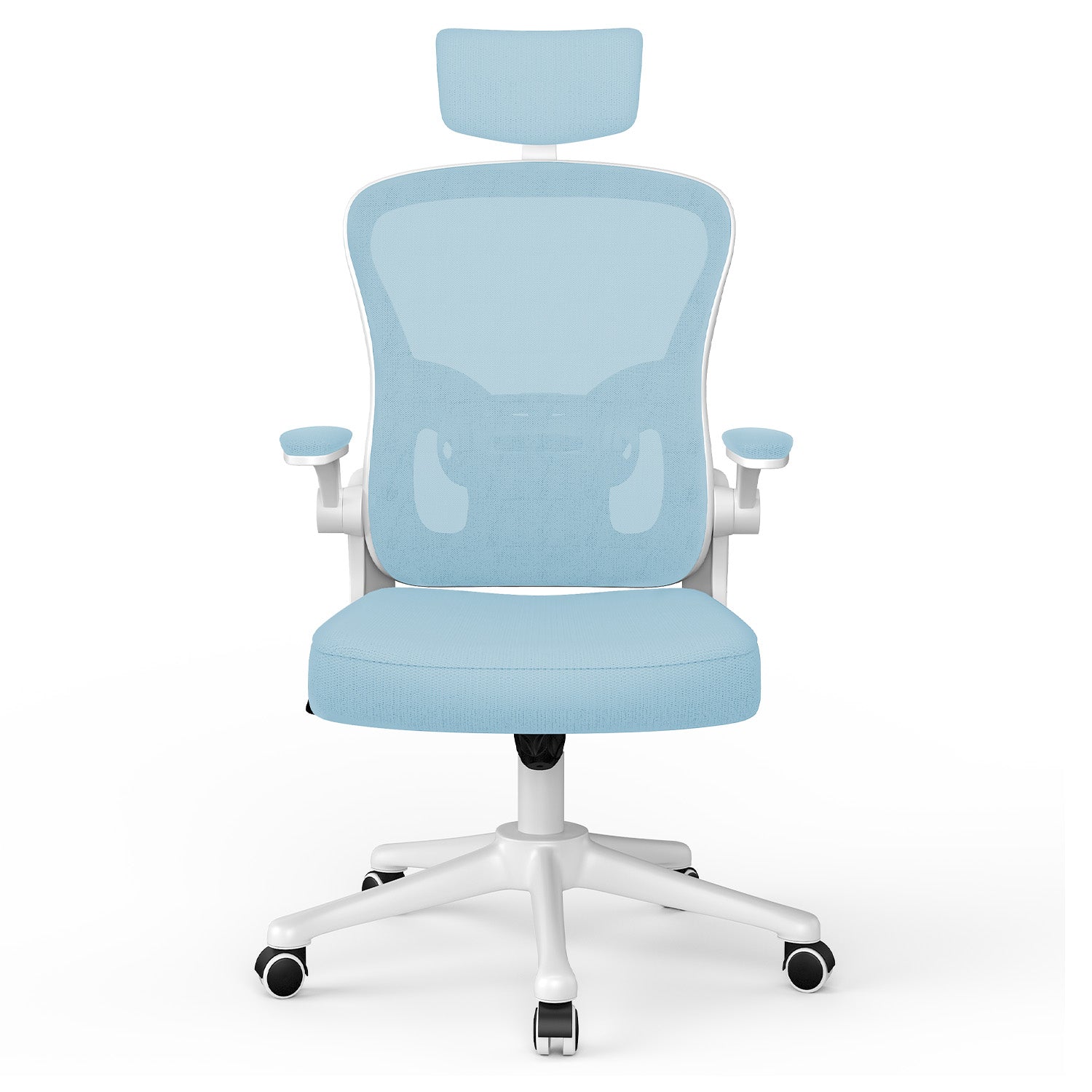 Bürostuhl Ergonomischer Schreibtischstuhl, Drehstuhl mit Verstellbarer Lordosenstütze, Kopfstütze und Armlehne, Rückenschonend, Bis 150kg