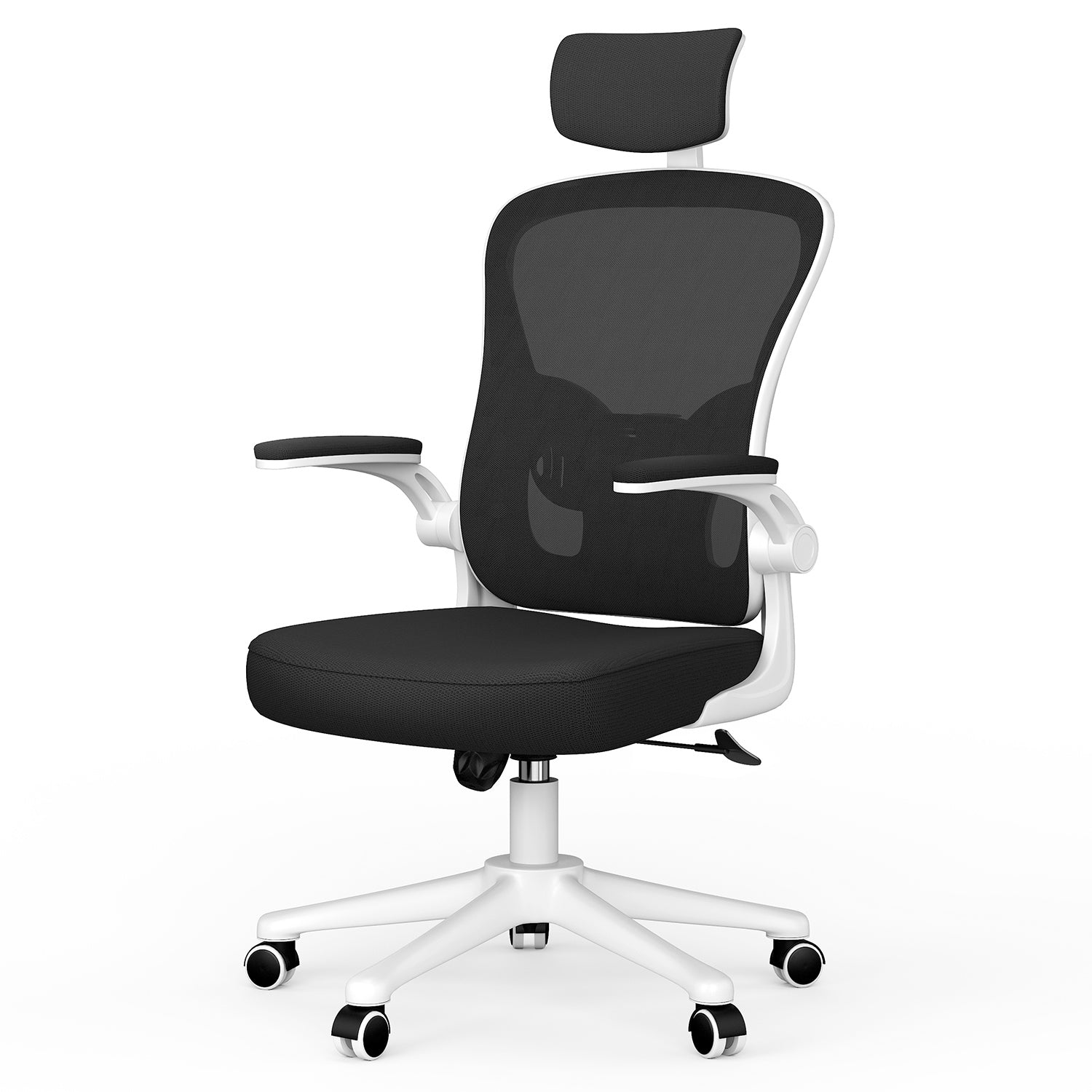 Bürostuhl Ergonomischer Schreibtischstuhl, Drehstuhl mit Verstellbarer Lordosenstütze, Kopfstütze und Armlehne, Rückenschonend, Bis 150kg