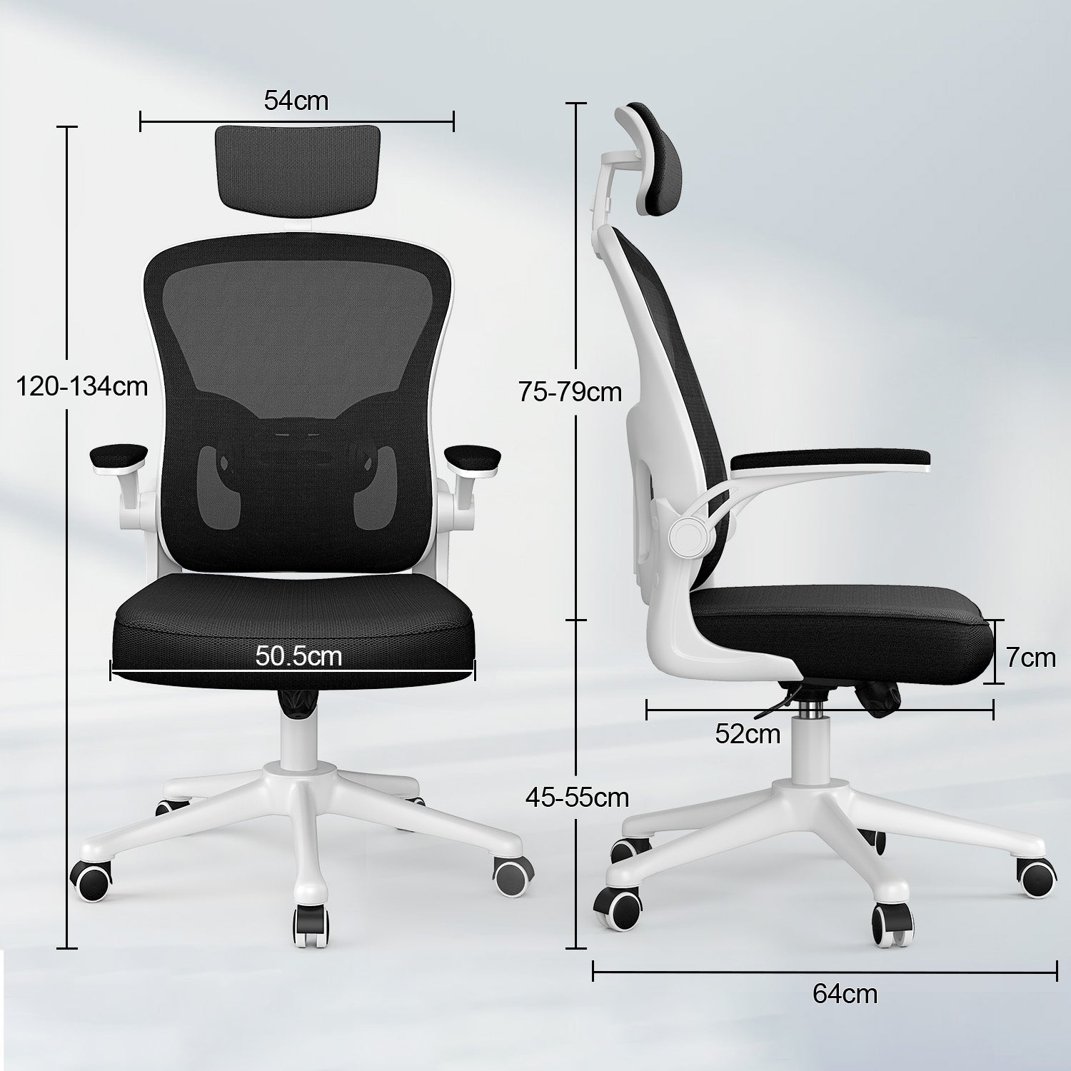 Bürostuhl Ergonomischer Schreibtischstuhl, Drehstuhl mit Verstellbarer Lordosenstütze, Kopfstütze und Armlehne, Rückenschonend, Bis 150kg