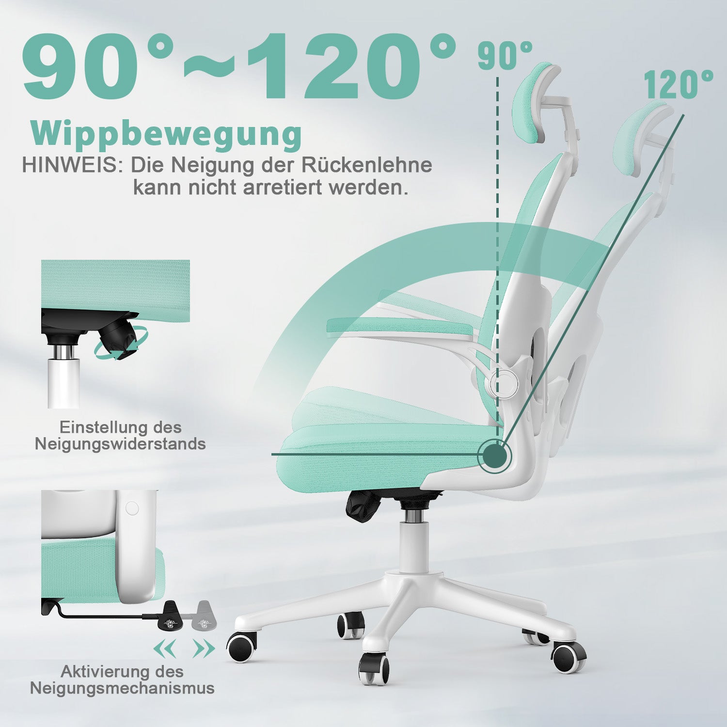 Bürostuhl Ergonomischer Schreibtischstuhl, Drehstuhl mit Verstellbarer Lordosenstütze, Kopfstütze und Armlehne, Rückenschonend, Bis 150kg