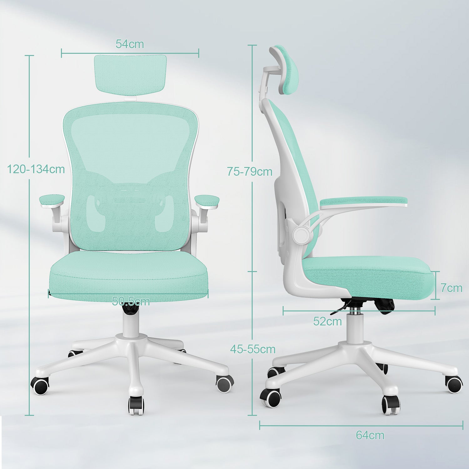 Bürostuhl Ergonomischer Schreibtischstuhl, Drehstuhl mit Verstellbarer Lordosenstütze, Kopfstütze und Armlehne, Rückenschonend, Bis 150kg