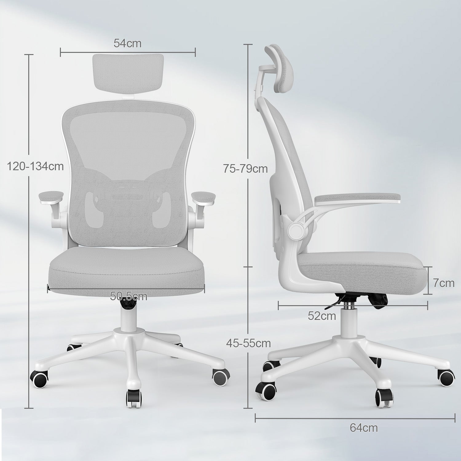 Bürostuhl Ergonomischer Schreibtischstuhl, Drehstuhl mit Verstellbarer Lordosenstütze, Kopfstütze und Armlehne, Rückenschonend, Bis 150kg