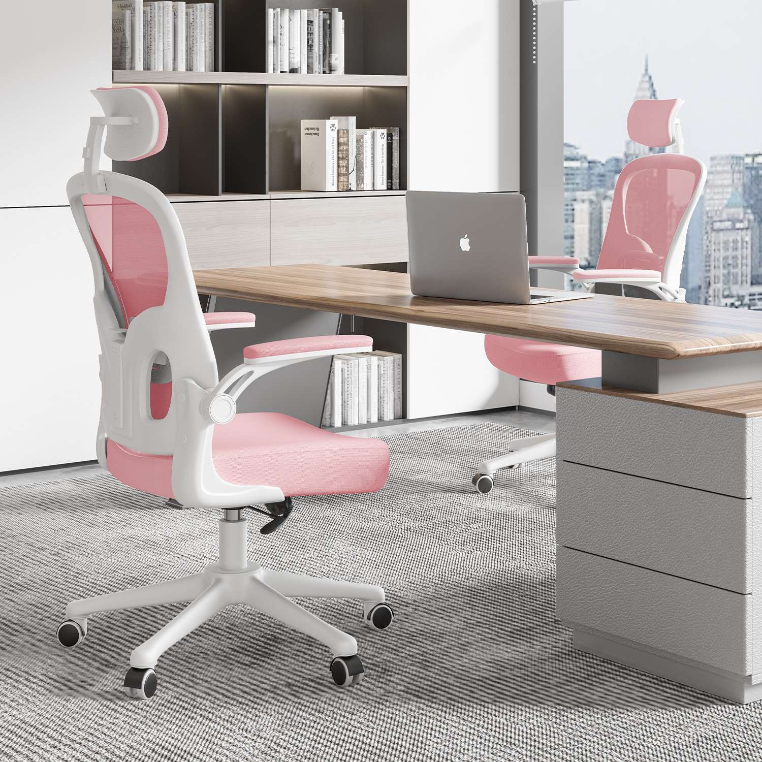 Bürostuhl Ergonomischer Schreibtischstuhl, Drehstuhl mit Verstellbarer Lordosenstütze, Kopfstütze und Armlehne, Rückenschonend, Bis 150kg