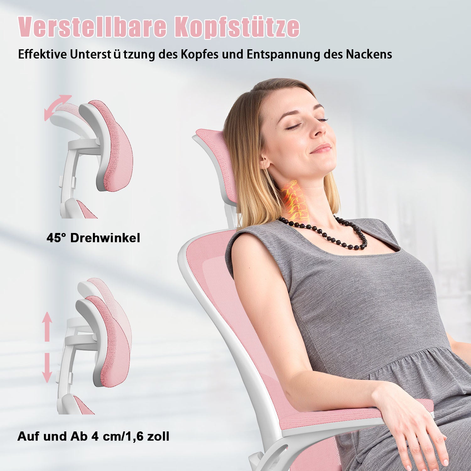 Bürostuhl Ergonomischer Schreibtischstuhl, Drehstuhl mit Verstellbarer Lordosenstütze, Kopfstütze und Armlehne, Rückenschonend, Bis 150kg