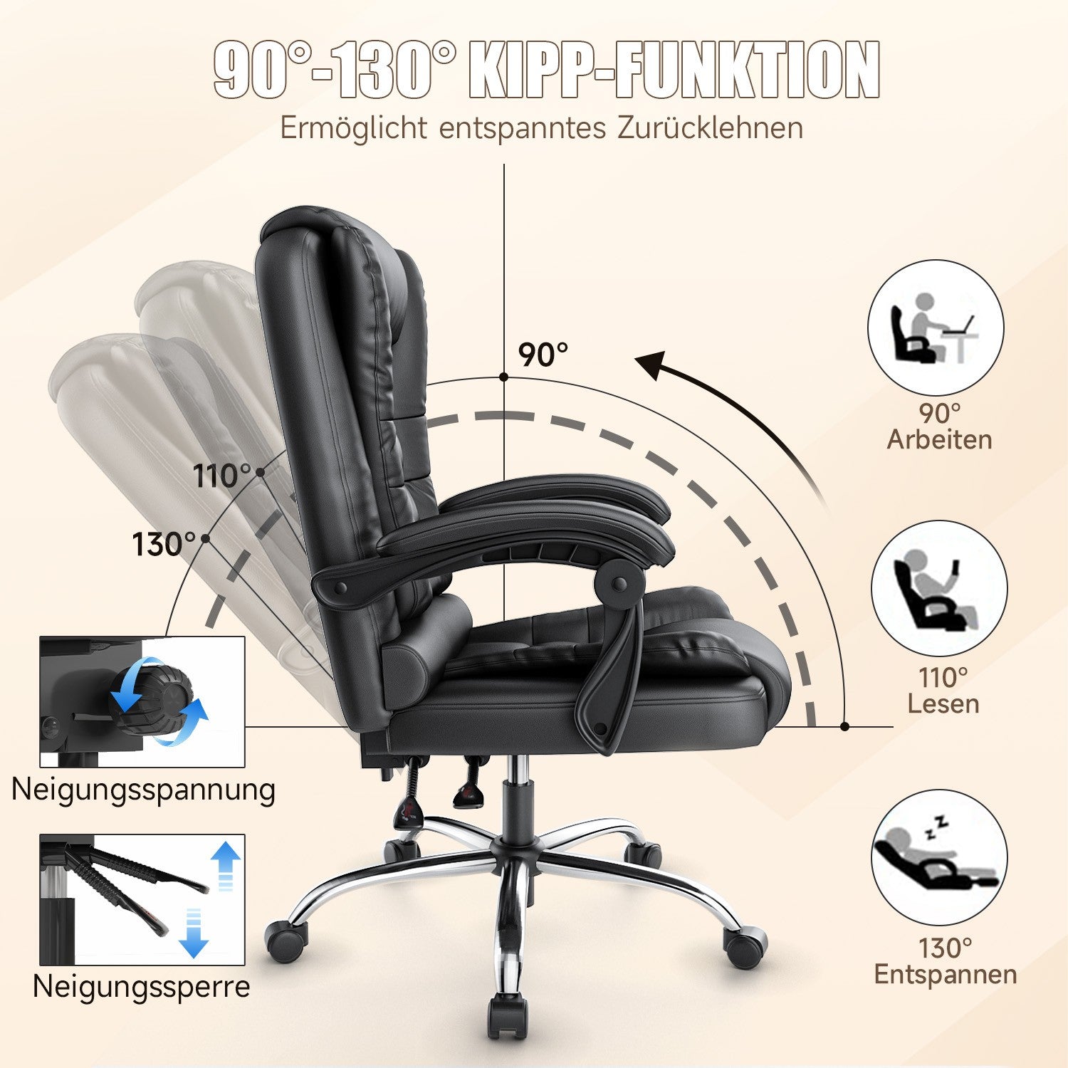 Ergonomische Executive Office Chair PU Leder hohen Rücken Computer Schreibtischstuhl mit Reclining Tilt-Funktion für Home Office arbeiten