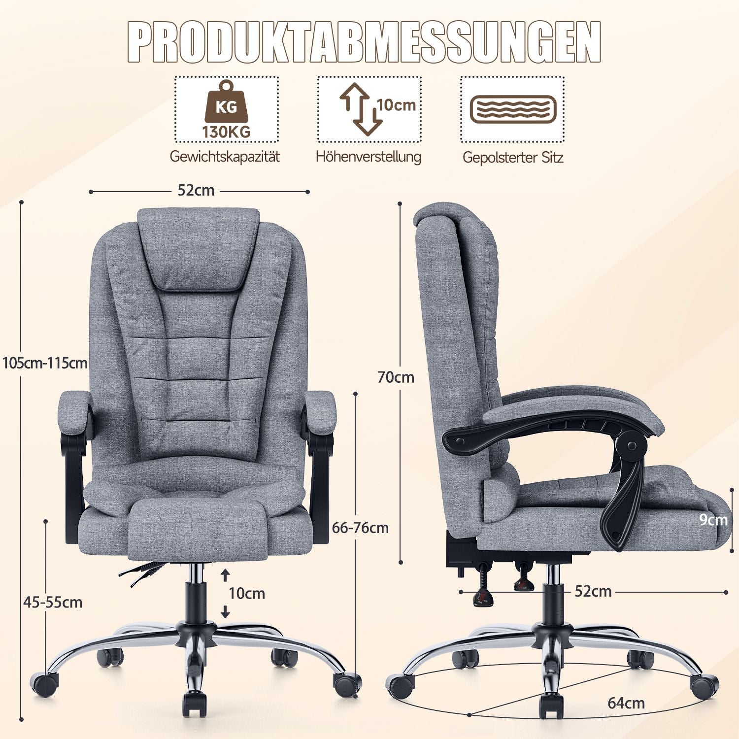 Ergonomische Executive Office Chair PU Leder hohen Rücken Computer Schreibtischstuhl mit Reclining Tilt-Funktion für Home Office arbeiten
