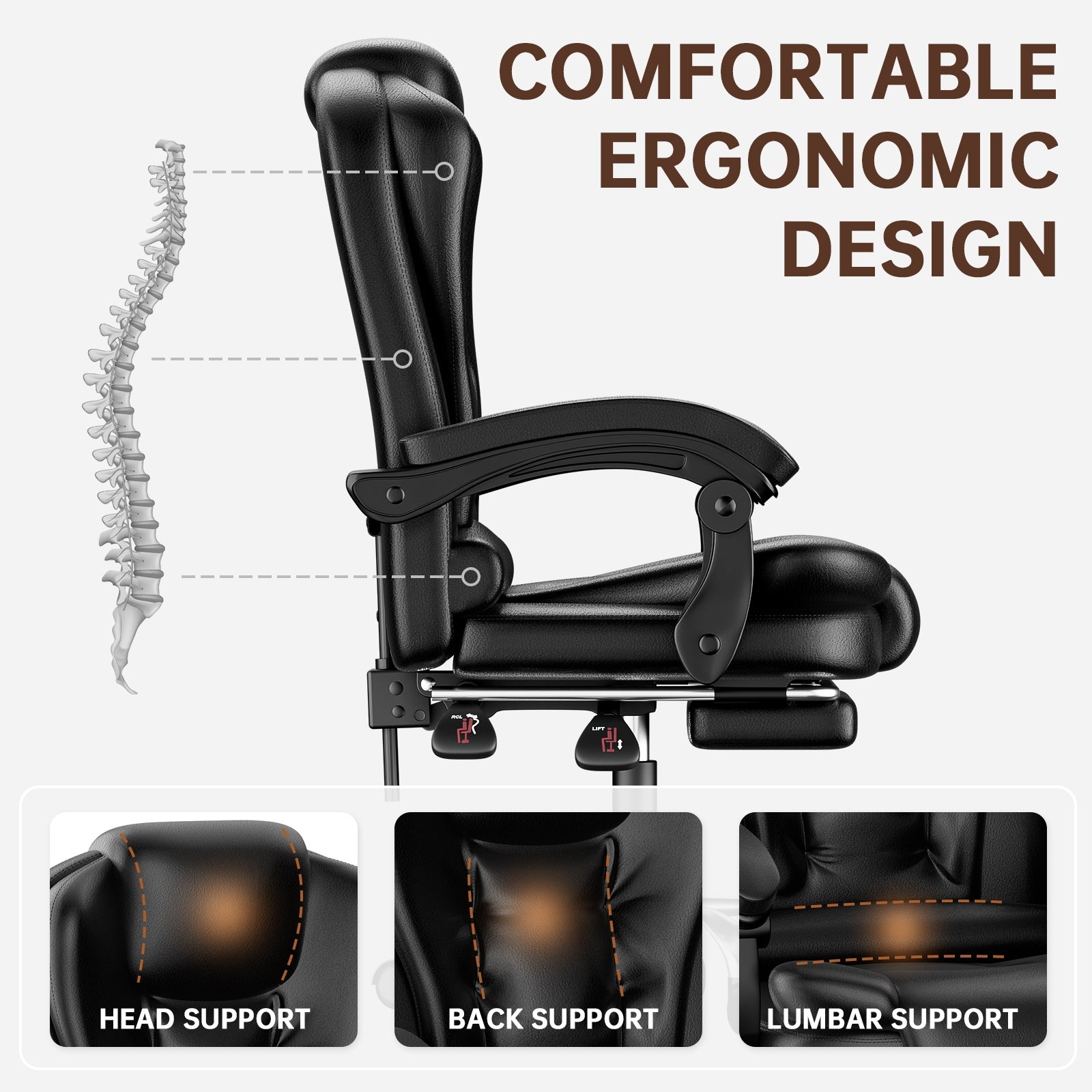 Ergonomische Executive Office Chair PU Leder hohen Rücken Computer Schreibtischstuhl mit Reclining Tilt-Funktion für Home Office arbeiten