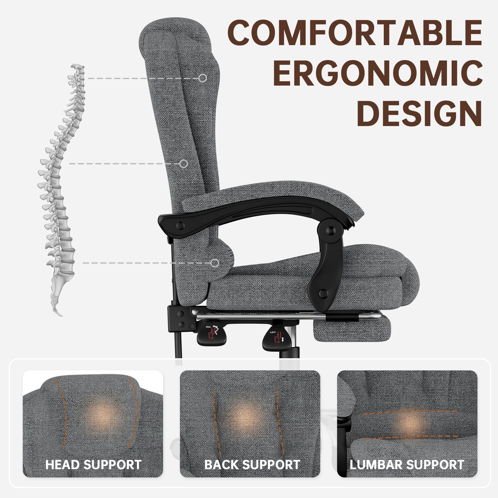 Ergonomische Executive Office Chair PU Leder hohen Rücken Computer Schreibtischstuhl mit Reclining Tilt-Funktion für Home Office arbeiten