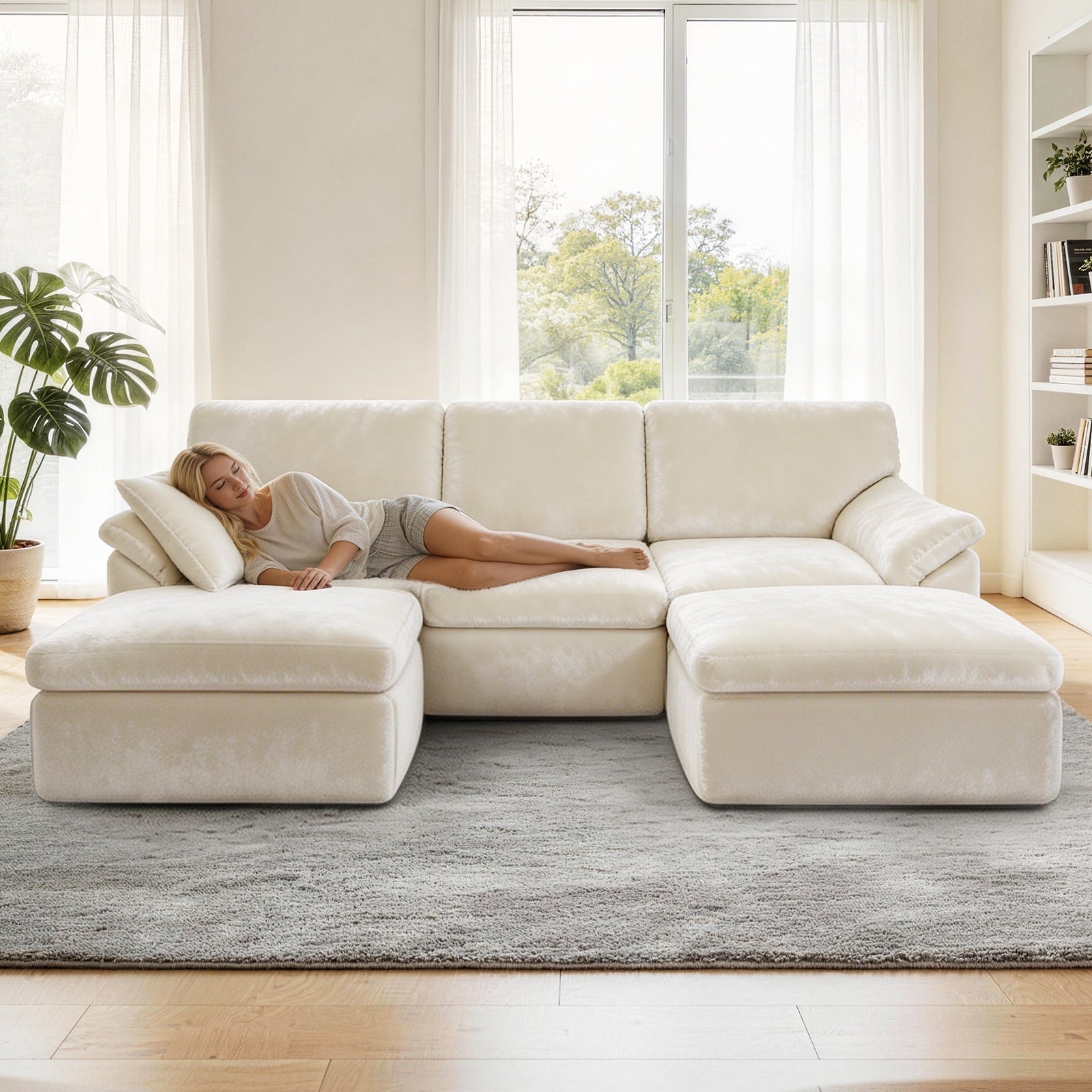 5-Sitzer U-Förmiges Ecksofa, Knochenlose Couch, Bequemes Modulares Sofa, Freie Kombination