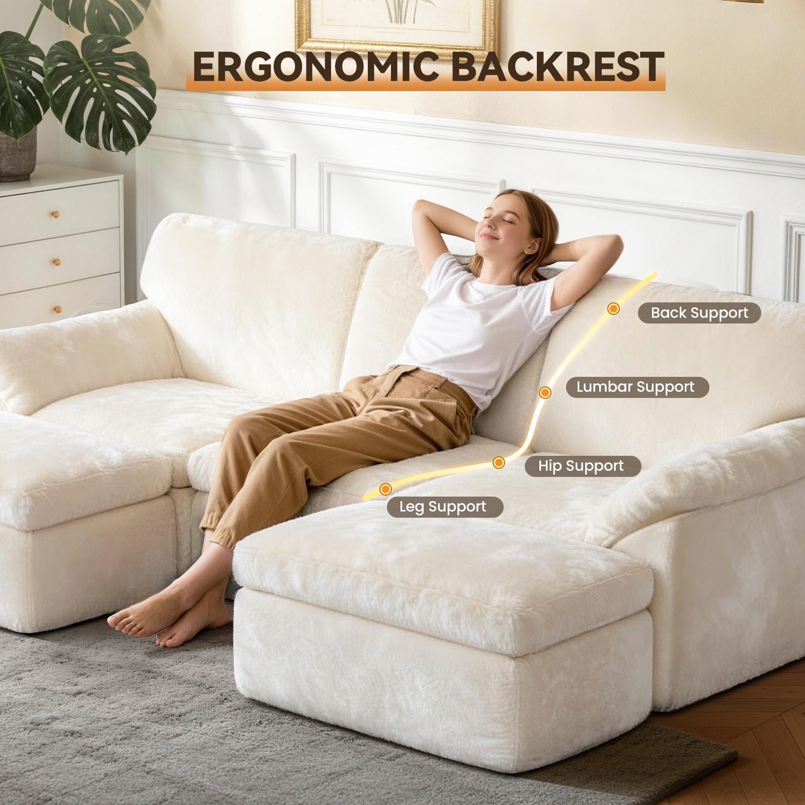 5-Sitzer U-Förmiges Ecksofa, Knochenlose Couch, Bequemes Modulares Sofa, Freie Kombination