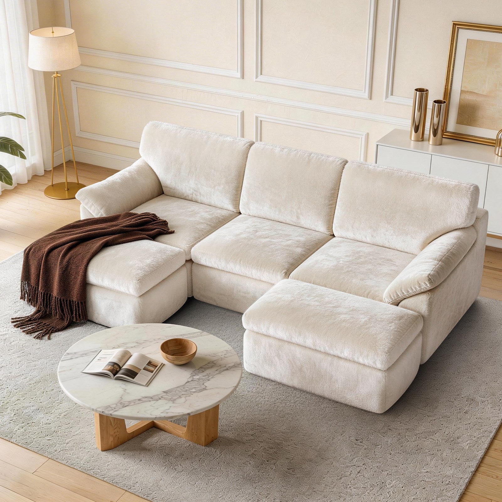 5-Sitzer U-Förmiges Ecksofa, Knochenlose Couch, Bequemes Modulares Sofa, Freie Kombination