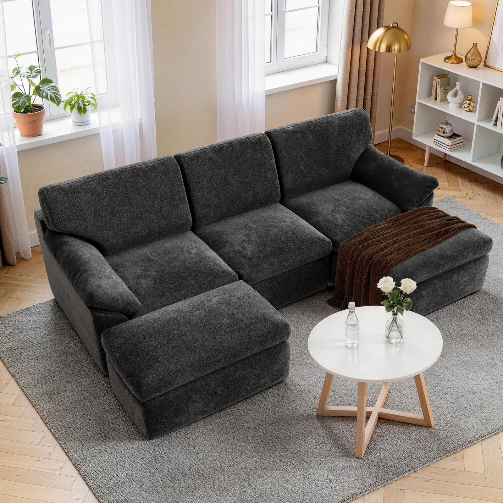 5-Sitzer U-Förmiges Ecksofa, Knochenlose Couch, Bequemes Modulares Sofa, Freie Kombination