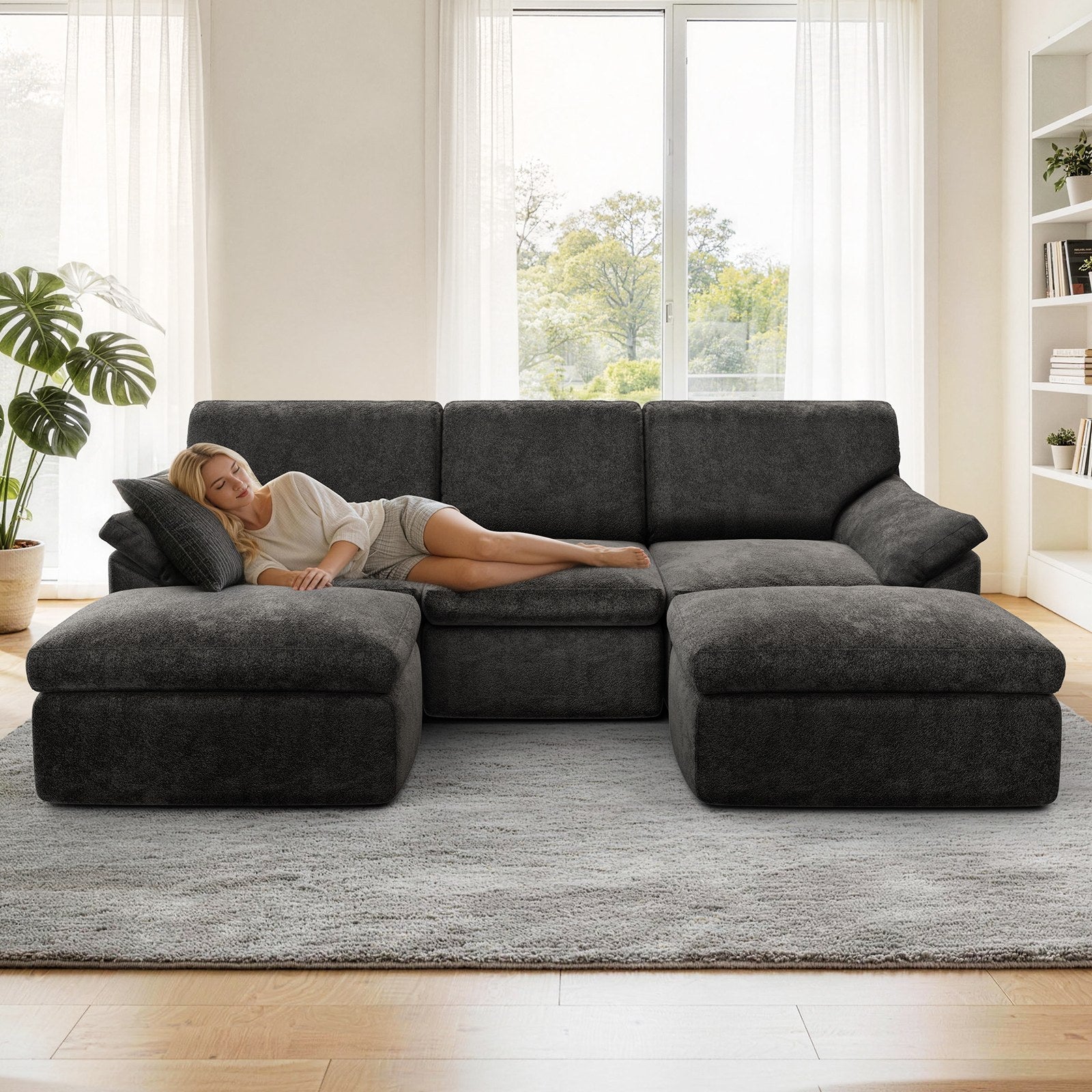 5-Sitzer U-Förmiges Ecksofa, Knochenlose Couch, Bequemes Modulares Sofa, Freie Kombination
