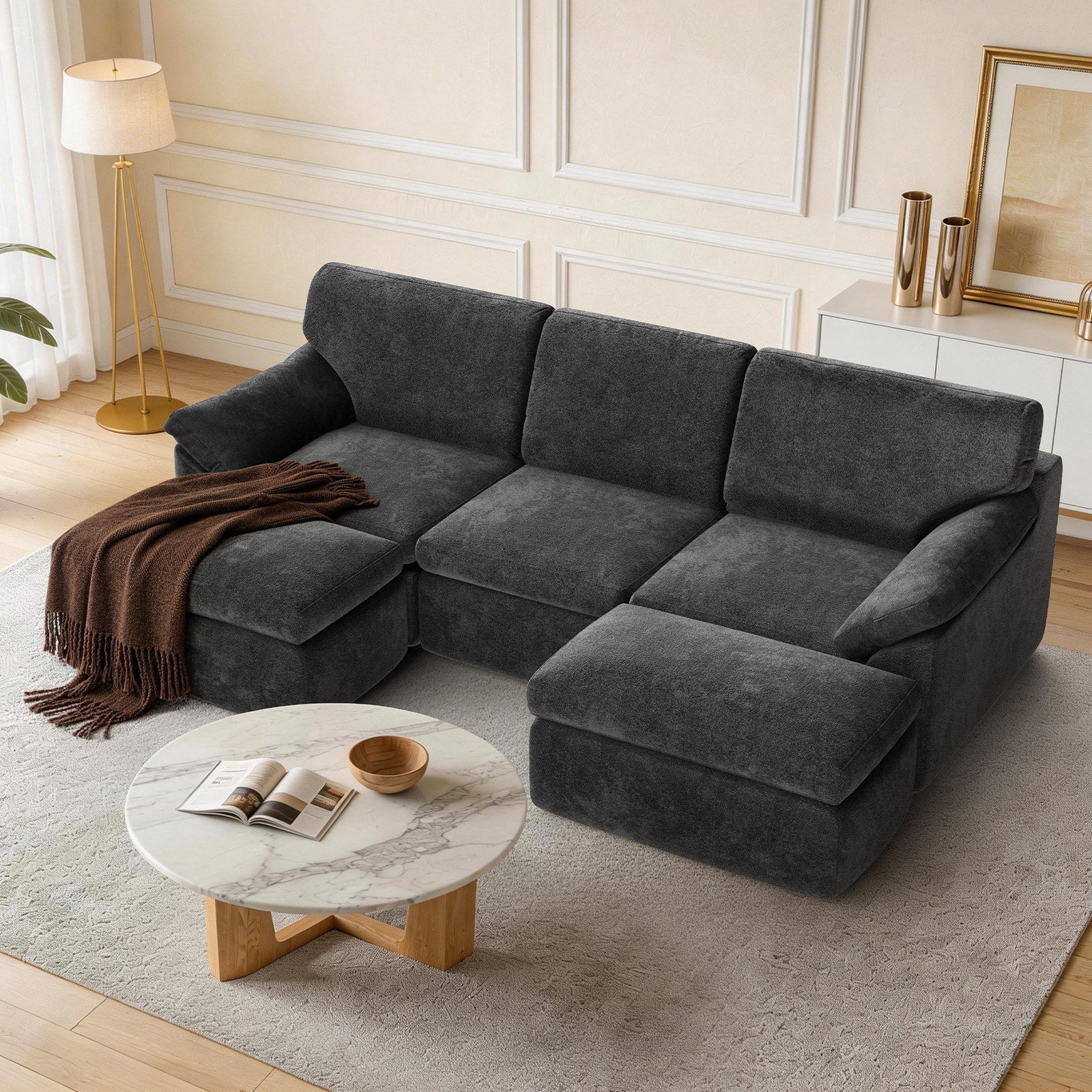 5-Sitzer U-Förmiges Ecksofa, Knochenlose Couch, Bequemes Modulares Sofa, Freie Kombination