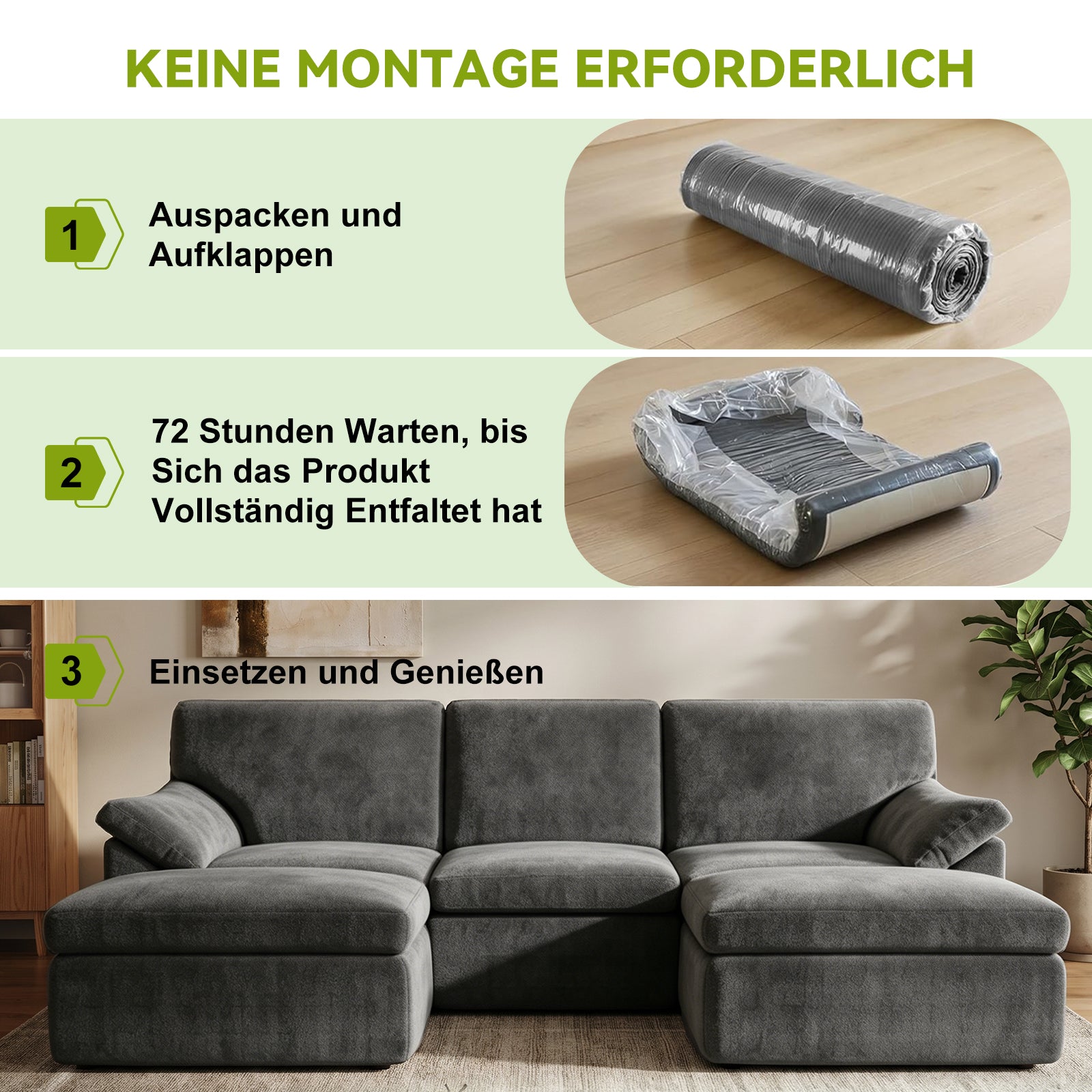 5-Sitzer U-Förmiges Ecksofa, Knochenlose Couch, Bequemes Modulares Sofa, Freie Kombination