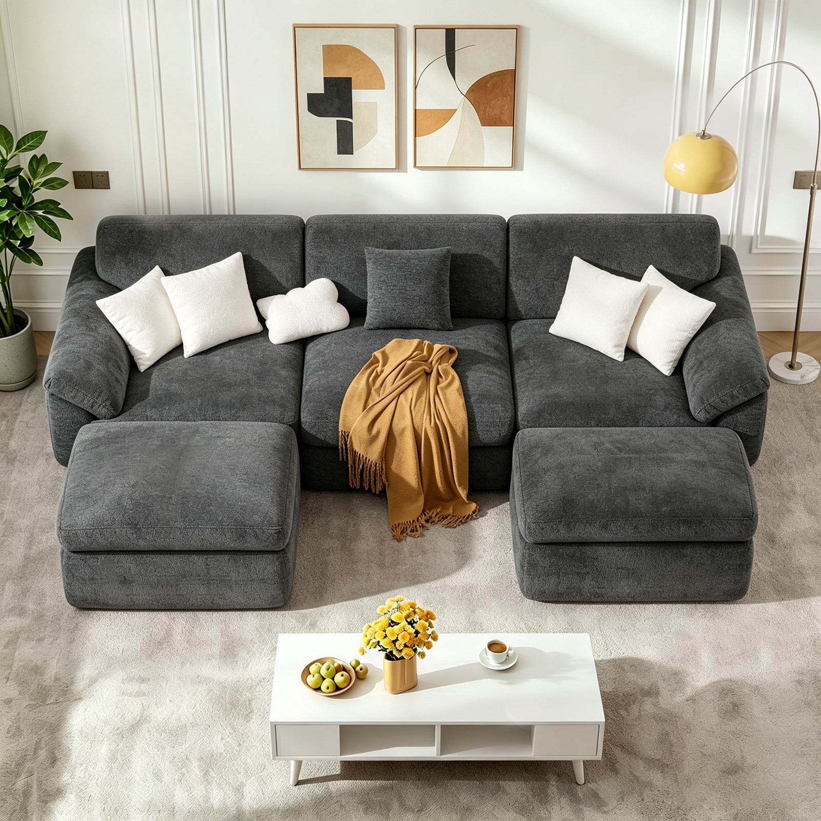 5-Sitzer U-Förmiges Ecksofa, Knochenlose Couch, Bequemes Modulares Sofa, Freie Kombination