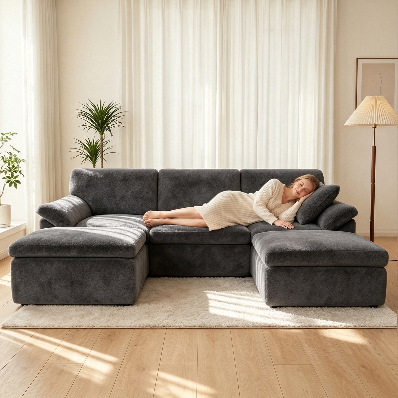 5-Sitzer U-Förmiges Ecksofa, Knochenlose Couch, Bequemes Modulares Sofa, Freie Kombination