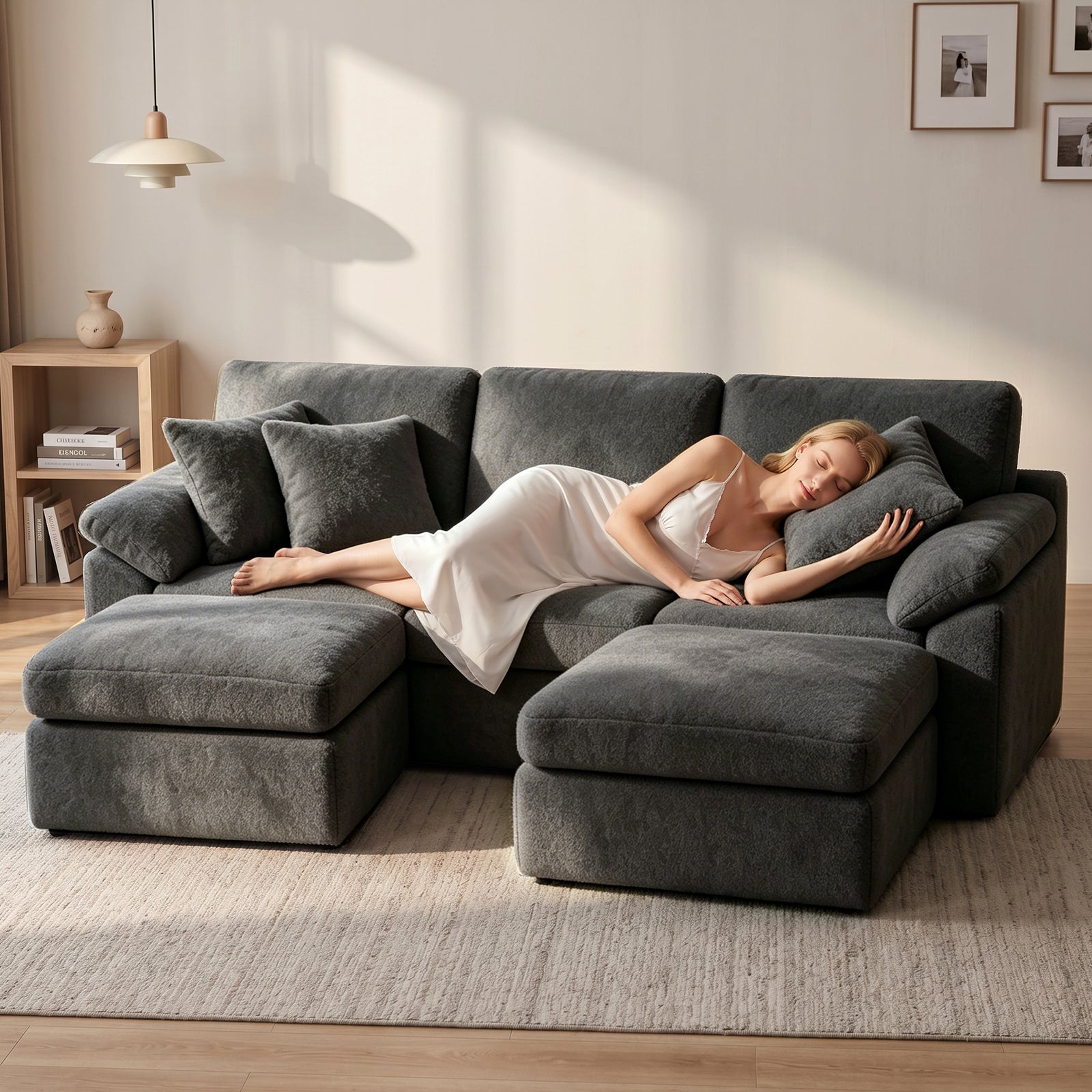 5-Sitzer U-Förmiges Ecksofa, Knochenlose Couch, Bequemes Modulares Sofa, Freie Kombination