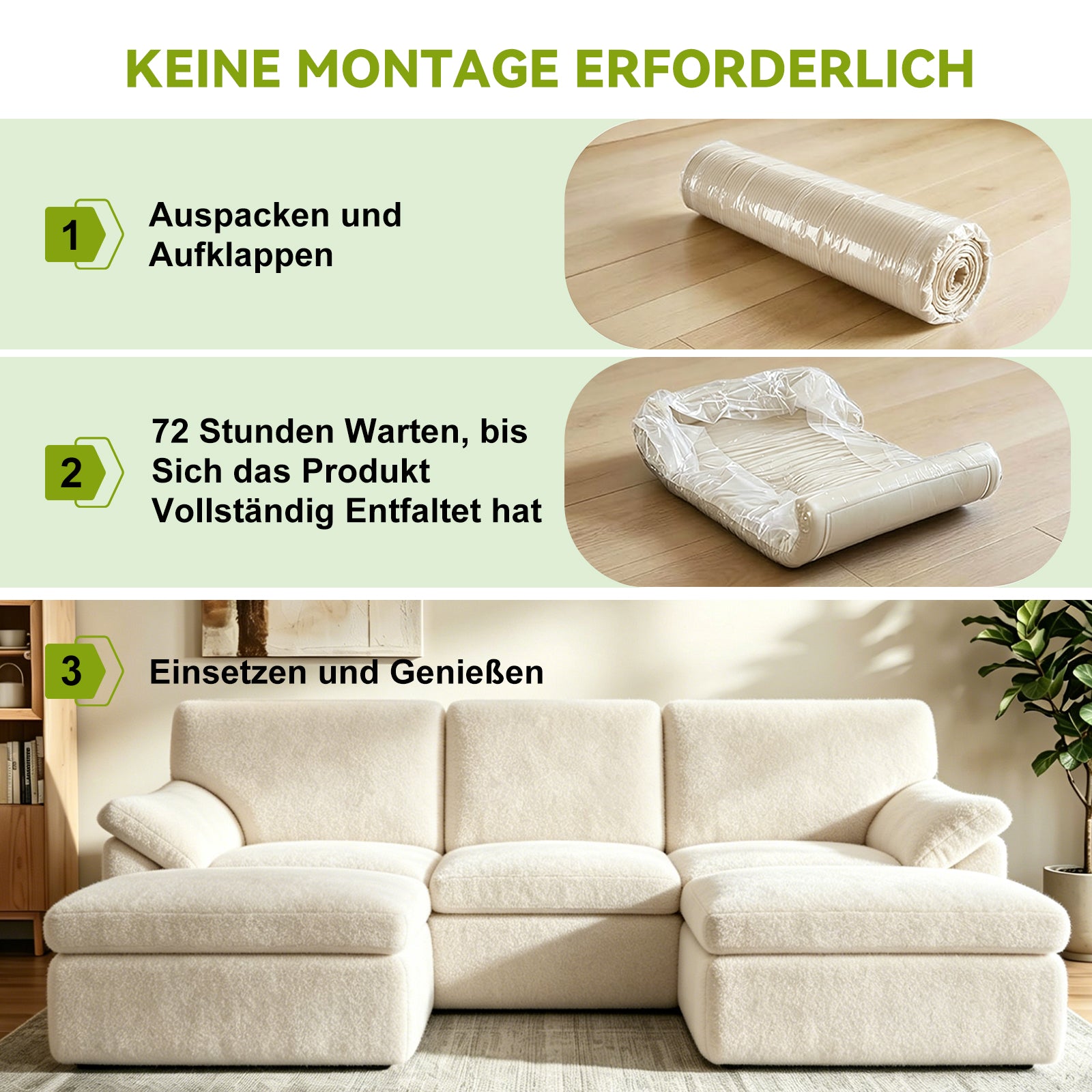 5-Sitzer U-Förmiges Ecksofa, Knochenlose Couch, Bequemes Modulares Sofa, Freie Kombination