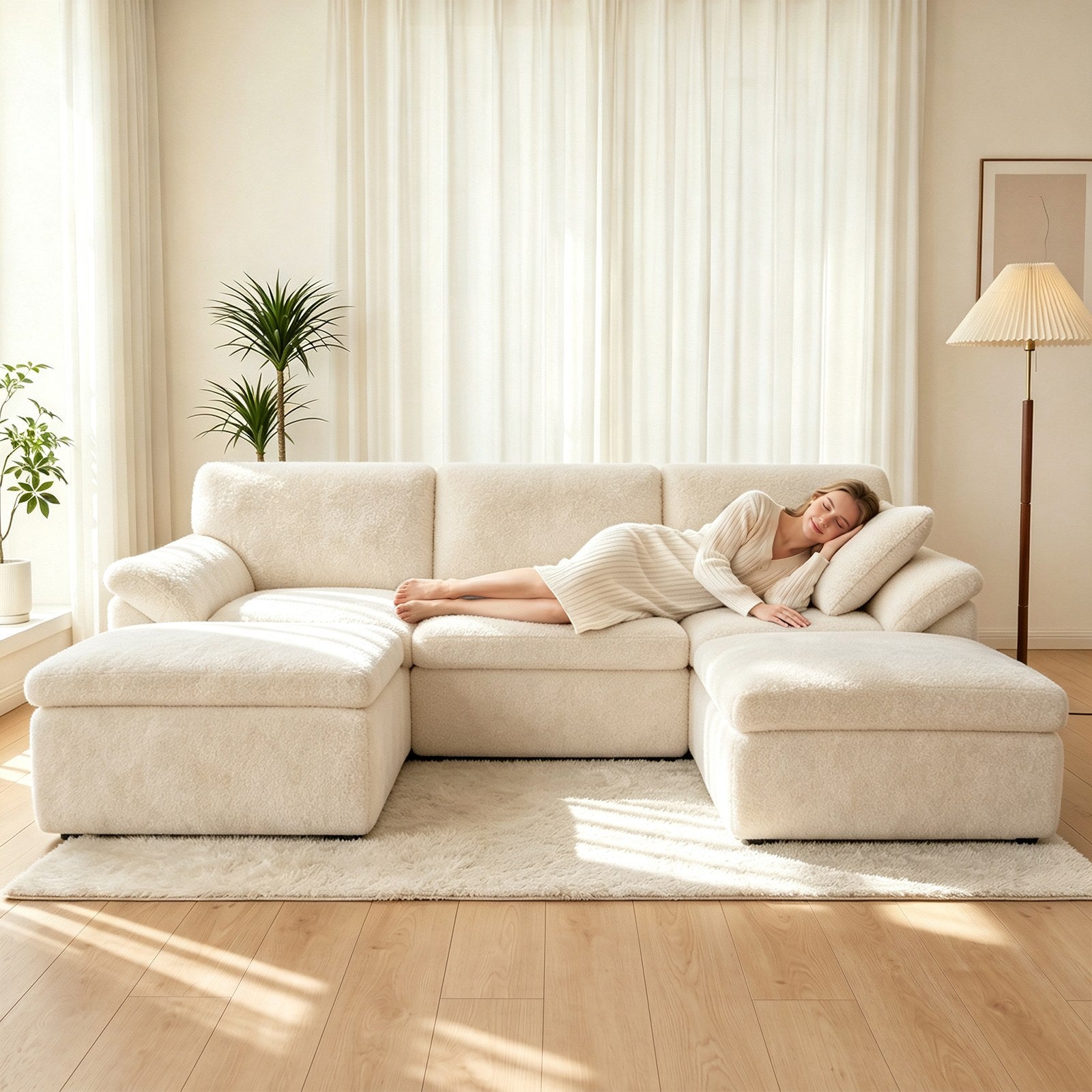 5-Sitzer U-Förmiges Ecksofa, Knochenlose Couch, Bequemes Modulares Sofa, Freie Kombination