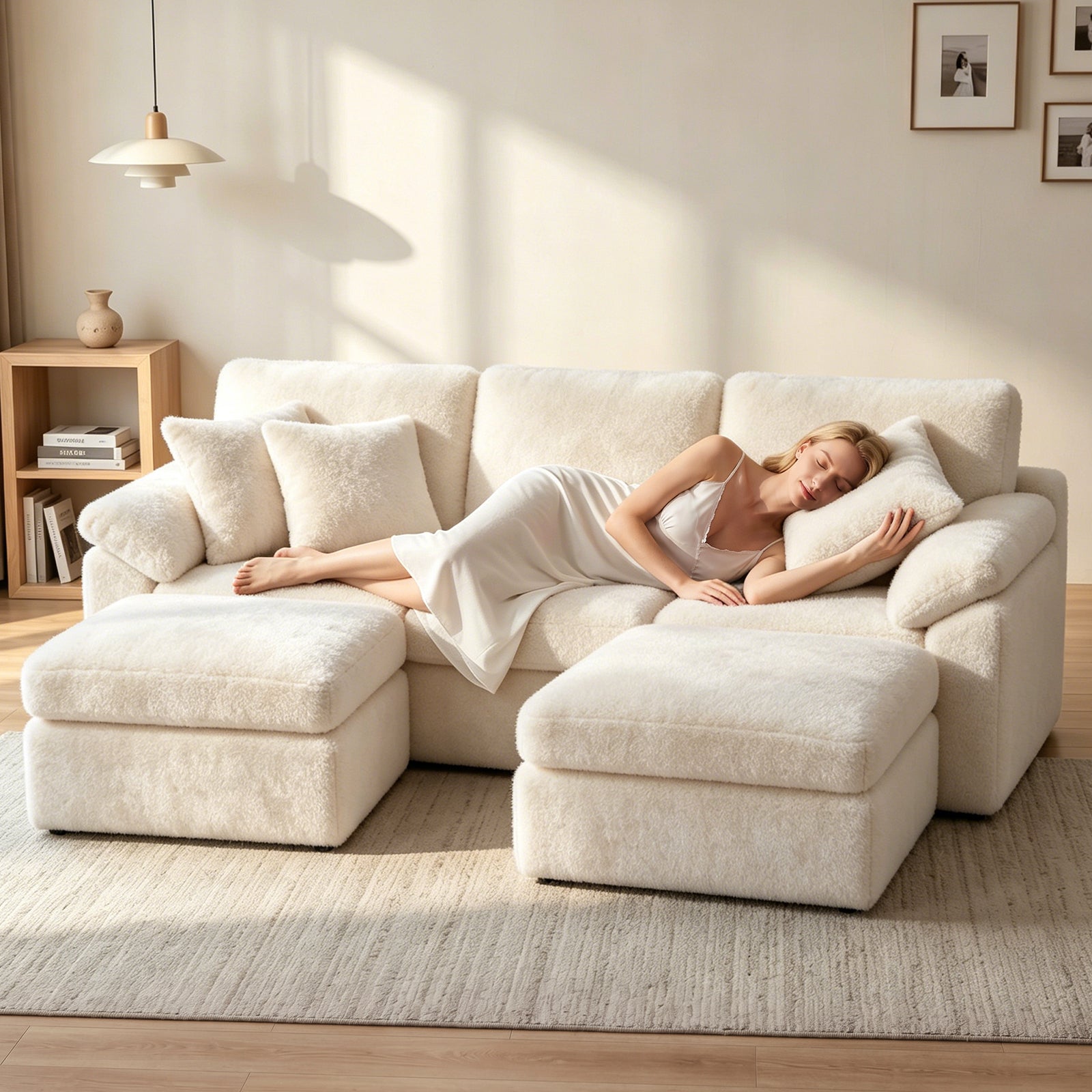 5-Sitzer U-Förmiges Ecksofa, Knochenlose Couch, Bequemes Modulares Sofa, Freie Kombination