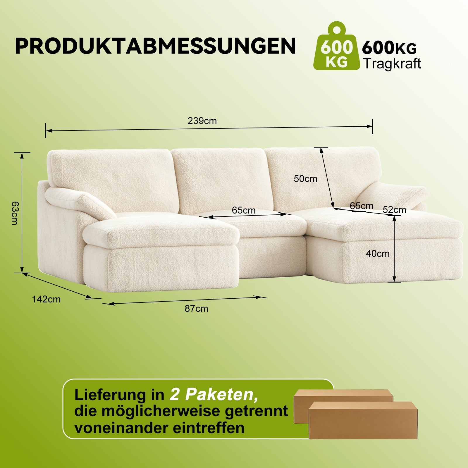 5-Sitzer U-Förmiges Ecksofa, Knochenlose Couch, Bequemes Modulares Sofa, Freie Kombination