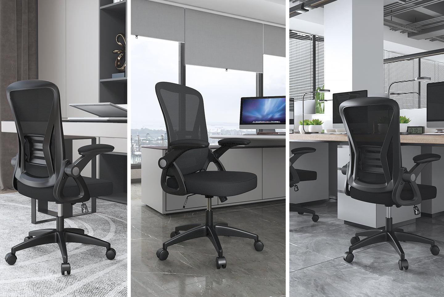 Bürostuhl Ergonomischer Schreibtischstuhl mit 90° Hochklappbarer Armlehne, Höhenverstellbarer Bürostuhl