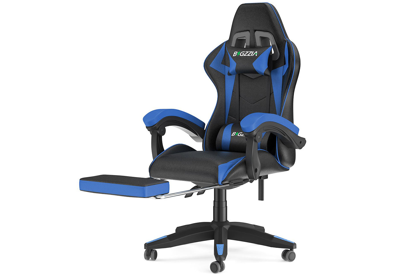 Ergonomischer Gaming Stuhl 155° Reclining Drehstuhl mit Kopfstütze, Lendenwirbelstütze PU Leder Bürostuhl
