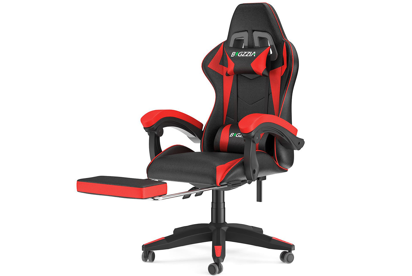 Ergonomischer Gaming Stuhl 155° Reclining Drehstuhl mit Kopfstütze, Lendenwirbelstütze PU Leder Bürostuhl