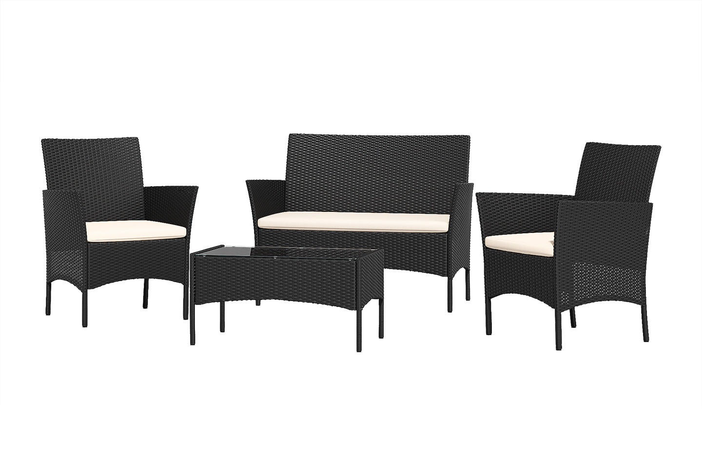 4-Sitzer Rattan-Gartenmöbel-Set mit 2 Einzelstühlen, 1 Doppelsofa und 1 Tisch